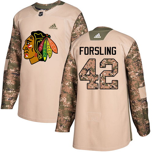 Adidas Blackhawks #42 Gustav Forsling Camo Authentic Veterans Day Stitched NHL Jersey - Click Image to Close